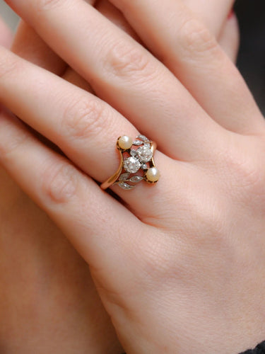 Bague 56.5 Bague Art Nouveau 2 Ors Diamants Perles 58 Facettes J174