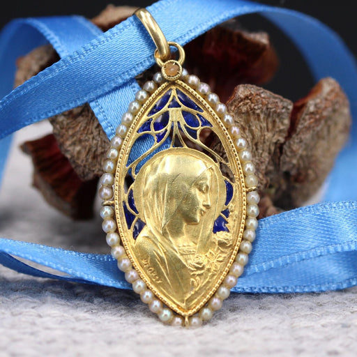Pendentif Médaille ancienne vierge perles fines et émail 58 Facettes 23-344