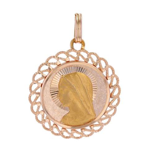 Pendentif Médaille or rose Vierge Marie bordure ajourée 58 Facettes CVP66