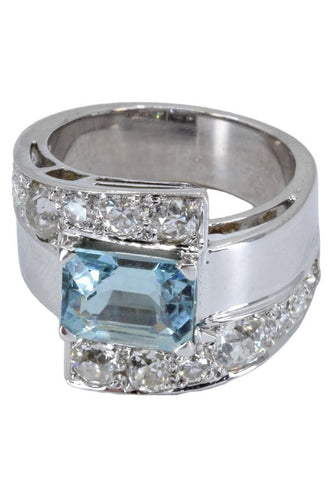Bague BAGUE ART-DÉCO AIGUE MARINE ET DIAMANTS 58 Facettes 054791
