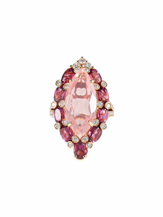 Bague 52 Bague Quartz rose Tourmalines Diamants 58 Facettes