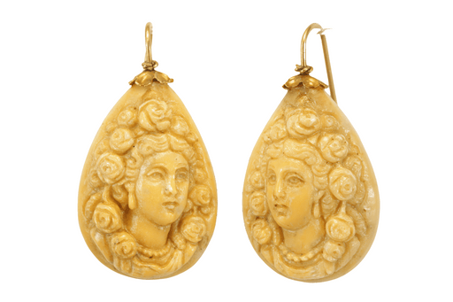 Earrings Antique gold lava cameo earrings 58 Facettes 7438