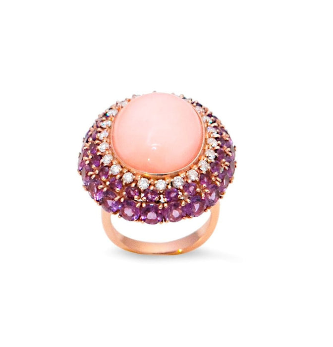 Bague Bague Cocktail Corail Rose, Améthystes et Diamants 58 Facettes B198