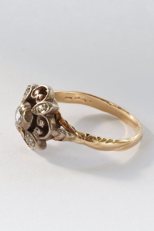 Ring 58 Antique 14k gold and silver ring with rose cut diamonds 58 Facettes