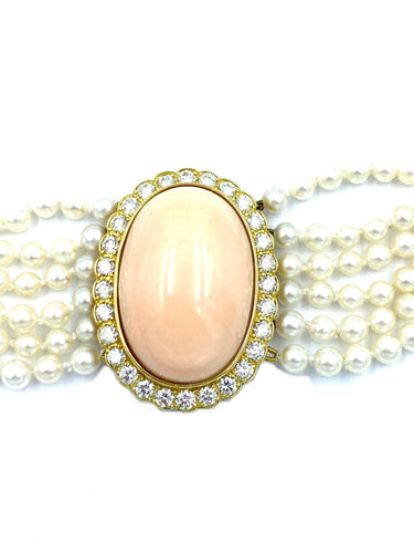Collier Collier or jaune, perles, corail et diamants 58 Facettes