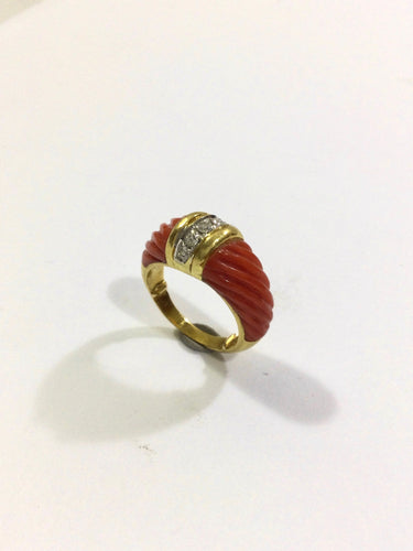 Bague Bague Or, Corail Et Diamants 58 Facettes