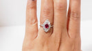 Ring Marquise platinum oval ruby ​​and diamond ring 58 Facettes 31154