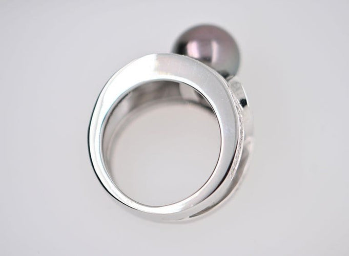 Bague 54 Bague cocktail Or blanc Perle Diamants 58 Facettes