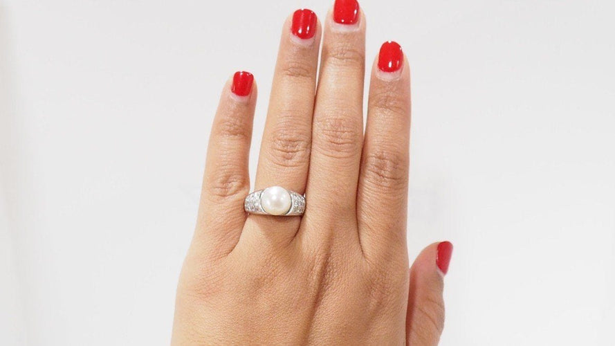 Bague 54 Bague en Or Blanc, Perle & Diamants 58 Facettes 30831