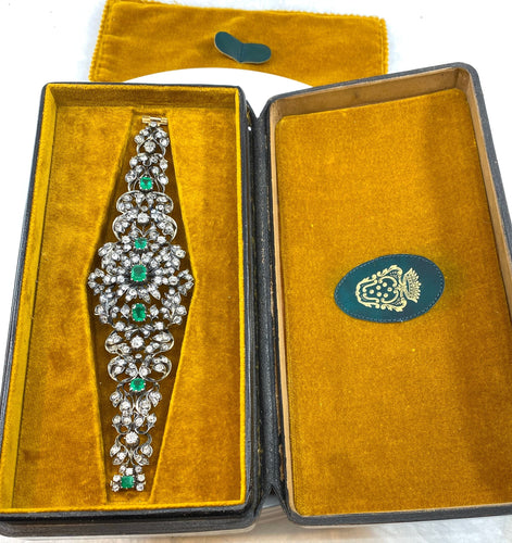 Bracelet Exceptionnel bracelet XIXe diamants, émeraudes, or et argent 58 Facettes