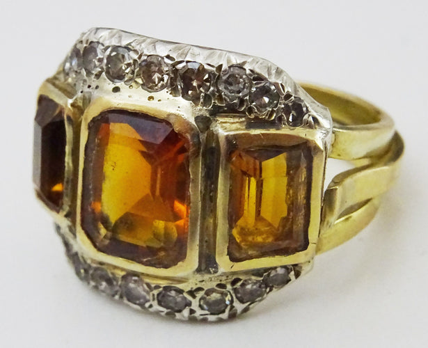 Bague Bague vintage citrines et diamants en or et argent 58 Facettes