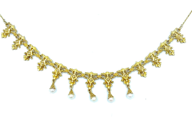 Collier Collier draperie 19ème or jaune et perles 58 Facettes