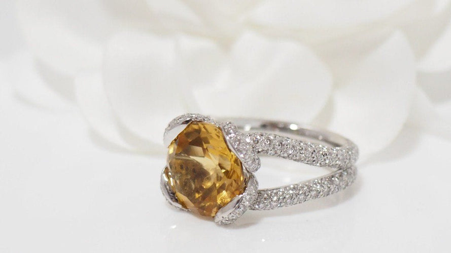 Bague 53.5 Bague en Or blanc, Citrine et Diamants 58 Facettes 31443