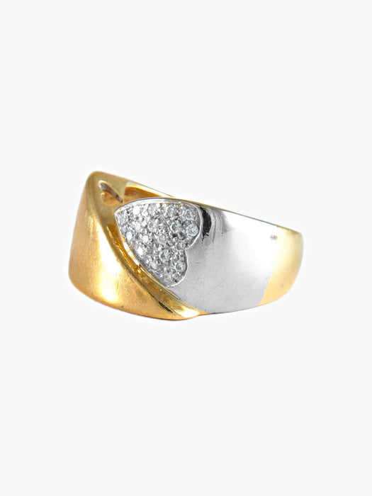 Bague 53 BAGUE OR JAUNE OR BLANC  COEUR PAVAGE DIAMANTS 58 Facettes