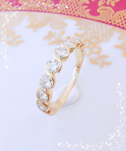 Bague 58.5 Demi-Alliance Diamants 0,90 ct Or Jaune 58 Facettes AA 1517