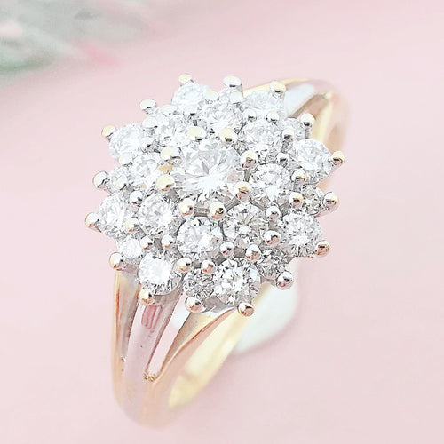 Bague 54.5 Bague Fleur Or deux tons & Diamants 58 Facettes AA 1576