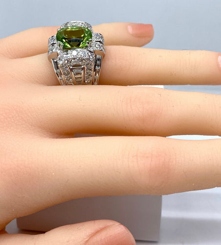 Bague 51 Bague Art Déco Platine diamants et péridot 58 Facettes