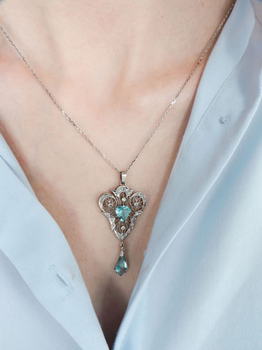 Pendentif Pendentif sur chaîne Art Déco Aigues-marines 58 Facettes