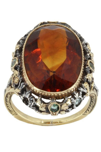 Bague 51 BAGUE ANCIENNE CITRINE DE MADÈRE ET TOURMALINE 58 Facettes 052371