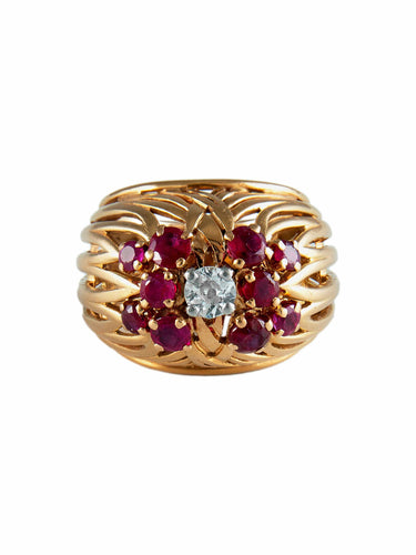 Bague 52 Bague Or, Platine Rubis et Diamant 58 Facettes