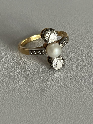 Bague 50 Bague Or Jaune Platine Perle Diamants 58 Facettes 5032