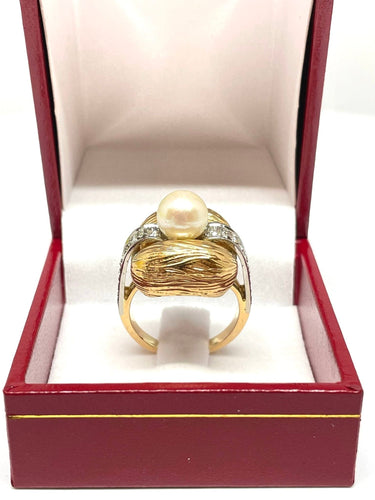 Bague Bague en or jaune diamants taille ancienne et perle 58 Facettes
