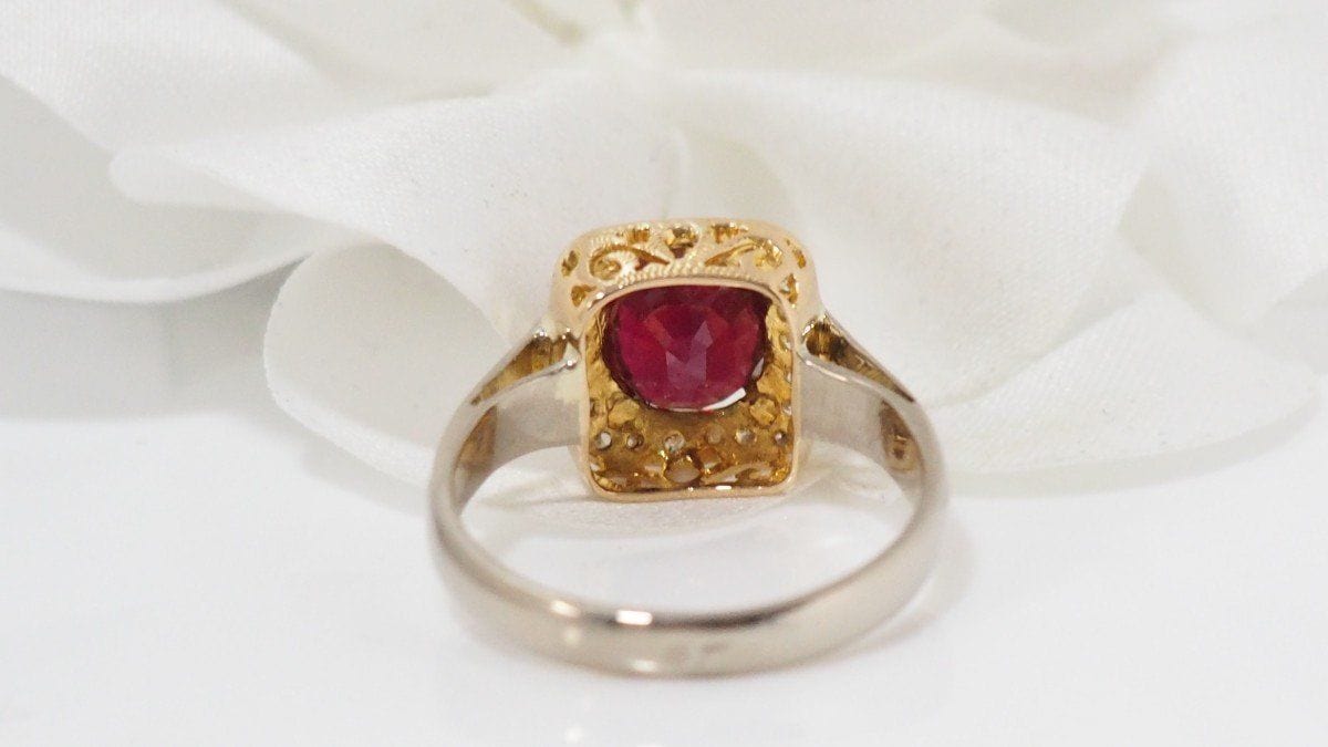 Bague 54 Bague en Or Bicolore, Pierre Rouge & Diamants 58 Facettes 31247