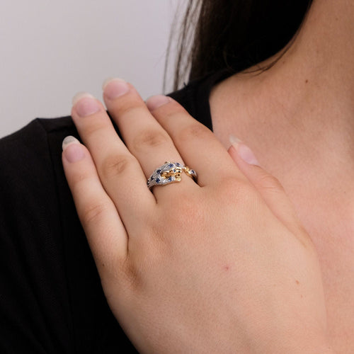 Bague 54 Bague panthère en Or jaune, saphirs & diamants 58 Facettes