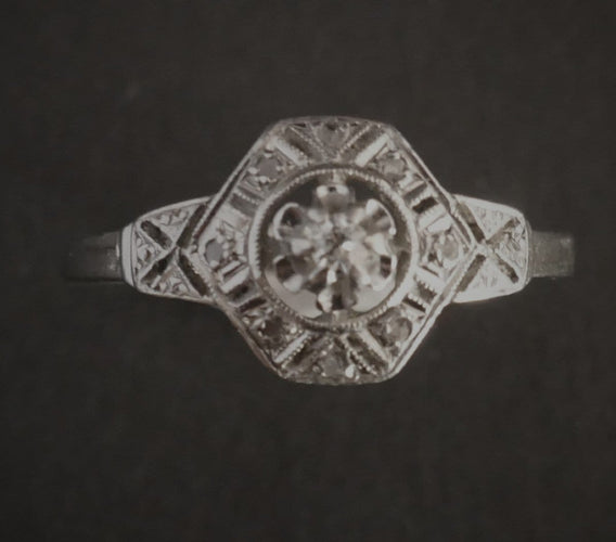 Bague 57 Bague Art Déco Diamants Platine Et Or Blanc 58 Facettes