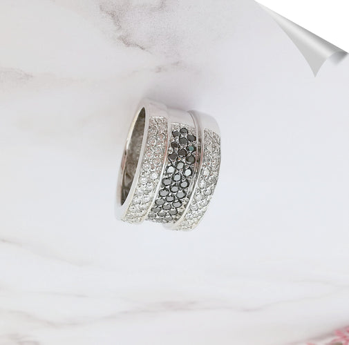 Bague Bague bandeau Diamants Blancs et noirs, Or Gris 58 Facettes AA 1551