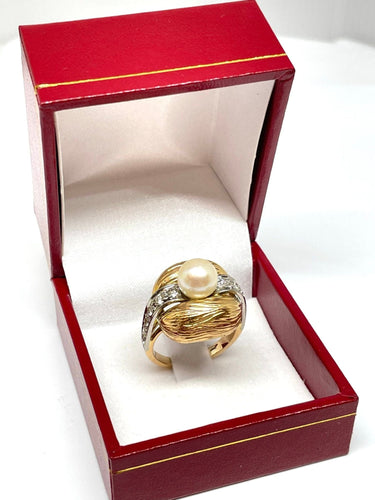 Bague Bague en or jaune diamants taille ancienne et perle 58 Facettes