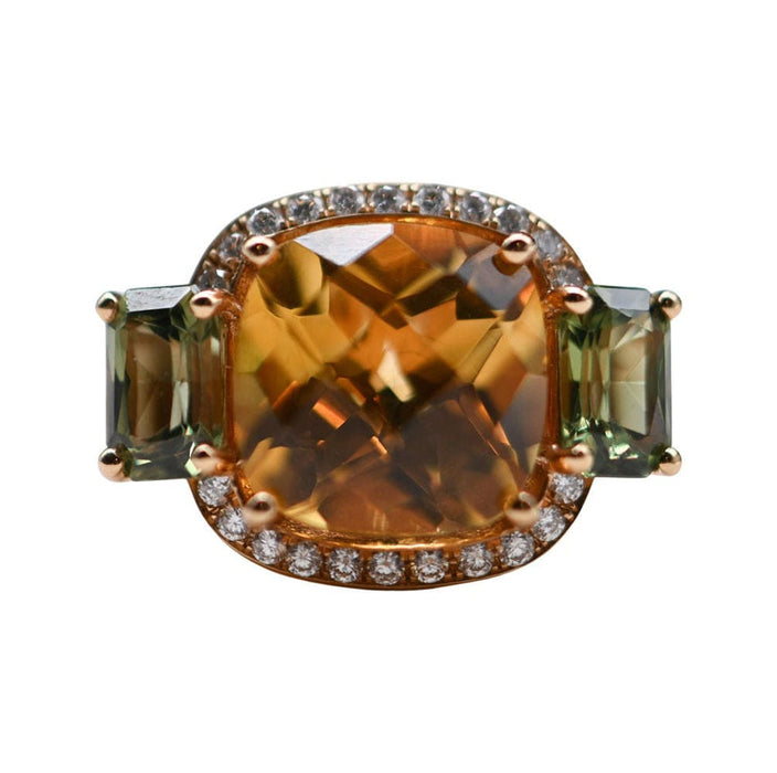 Bague 53.5 Bague Cocktail Or Rose Citrine Diamants Saphirs 58 Facettes