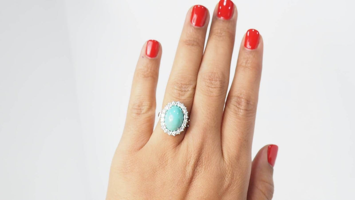 Bague 54 Bague Or blanc, Turquoise & diamants 58 Facettes 32269