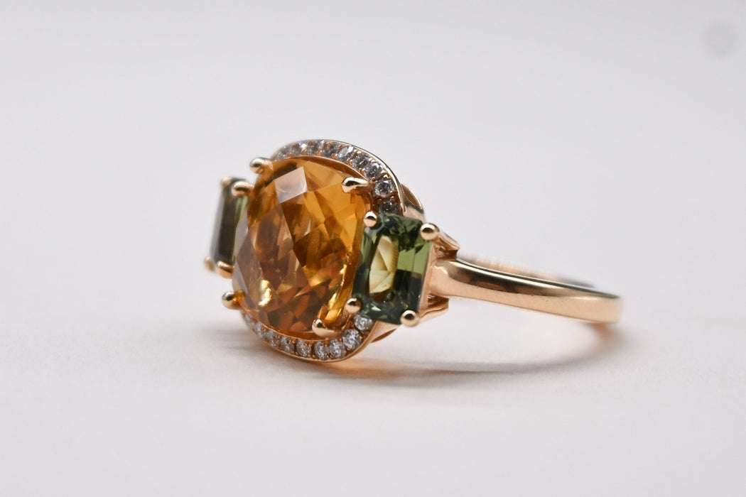 Bague 53.5 Bague Cocktail Or Rose Citrine Diamants Saphirs 58 Facettes