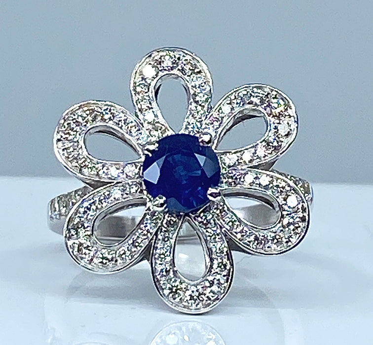 Bague 51 Bague fleur saphir diamants 58 Facettes AB156