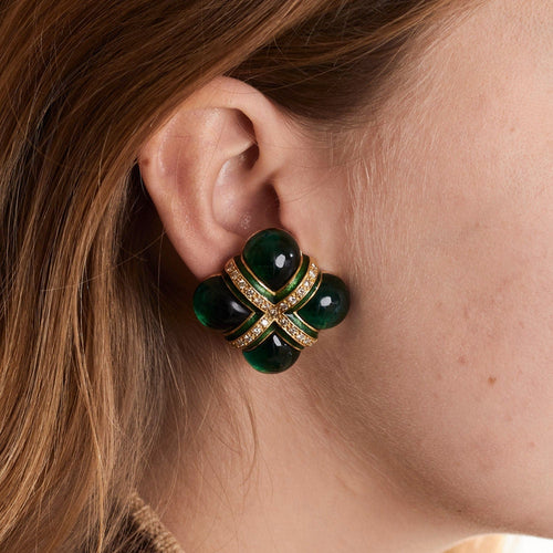 Boucles d'oreilles Boucles d'oreilles trèfle Tourmalines vertes Diamants 58 Facettes