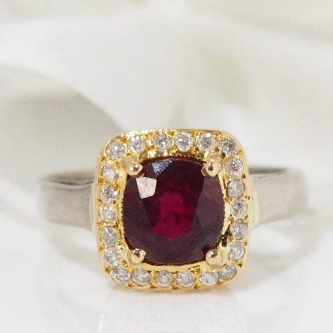 Bague 54 Bague en Or Bicolore, Pierre Rouge & Diamants 58 Facettes 31247