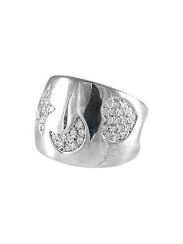Bague 54 BAGUE OR BLANC DIAMANTS LUNE, ETOILE, COEUR 58 Facettes