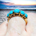 Yellow Gold Garter Ring, Turquoises Cabochons & Diamonds 58 Facettes B66B