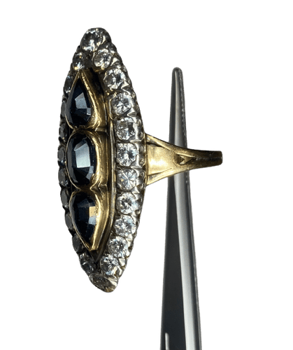 Bague 60 BAGUE ANCIENNE MARQUISE TRILOGIE DE SAPHIRS ET DIAMANTS 58 Facettes