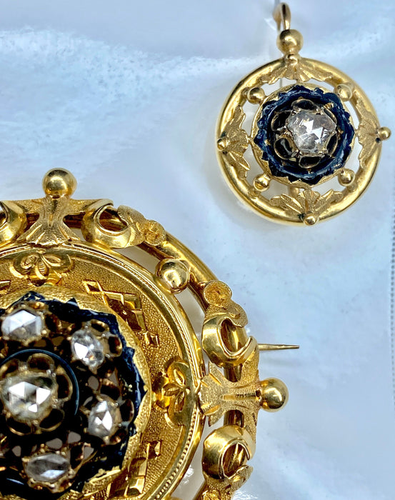 Broche Parure : broche et boucles d’oreilles Email Diamants Perles 58 Facettes AB186