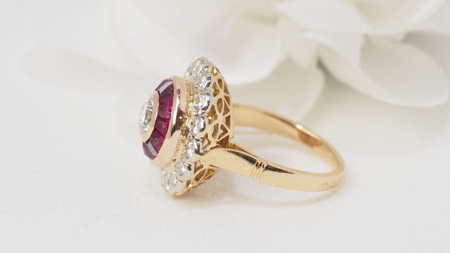Bague 54 Bague entourage Rubis Diamants 58 Facettes 32432
