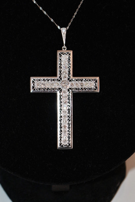 Pendentif Pendentif Croix Platine Diamants Art Déco 58 Facettes 529