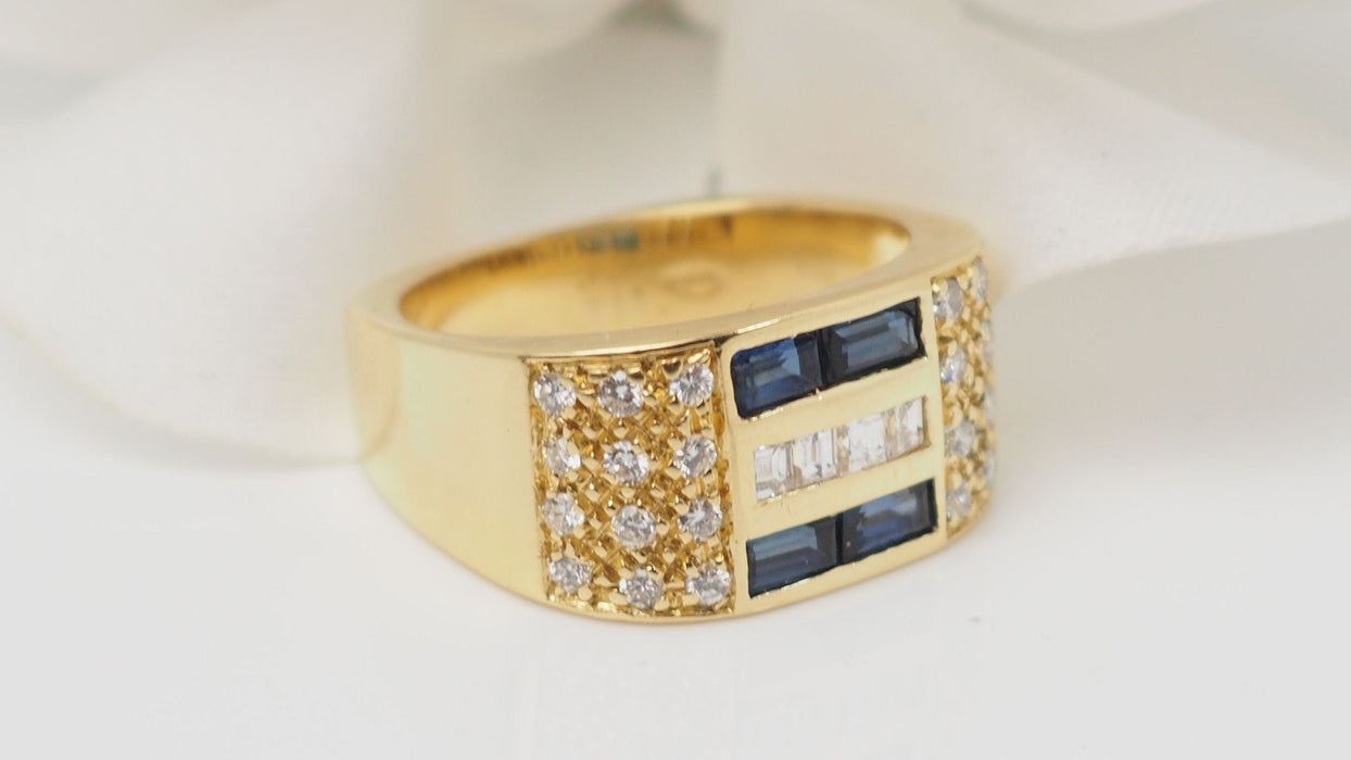 Bague 54.5 Bague en or jaune, diamants et saphirs 58 Facettes 32502