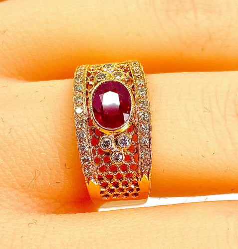 Bague 54 Bague Or jaune Rubis Diamants 58 Facettes AB227