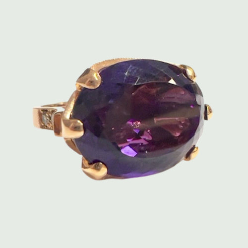 Bague 56 Bague au design contemporain du XXe siècle en or 18 carats avec diamants et améthyste 58 Facettes Q850