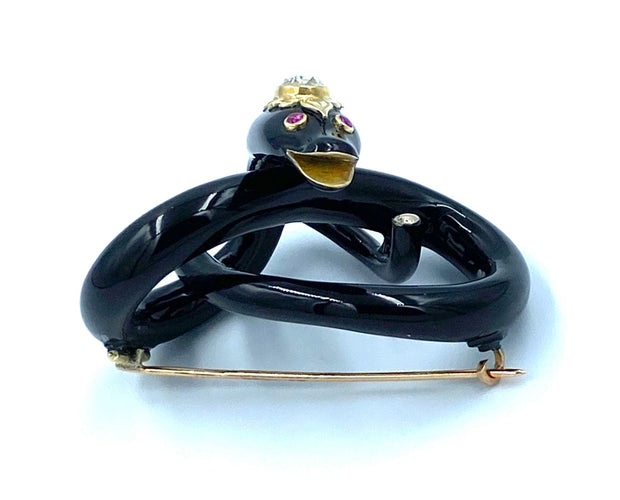 Broche Broche 19ème, or jaune, émail et diamant 58 Facettes