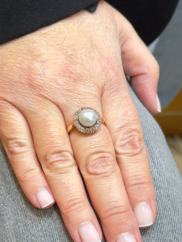 Bague 59 Bague ancienne en or et diamants et perle 58 Facettes