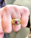 Ring Vintage ring in yellow gold, cabochon ruby ​​and diamonds 58 Facettes