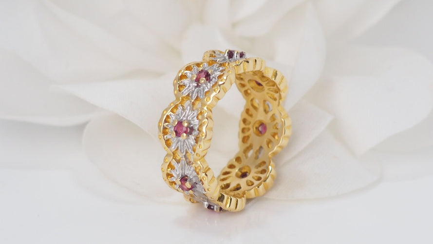 Bague 54 Bague ajourée en Or 2 tons, rubis 58 Facettes 31804